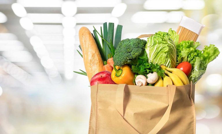 Grocery bag filled with food