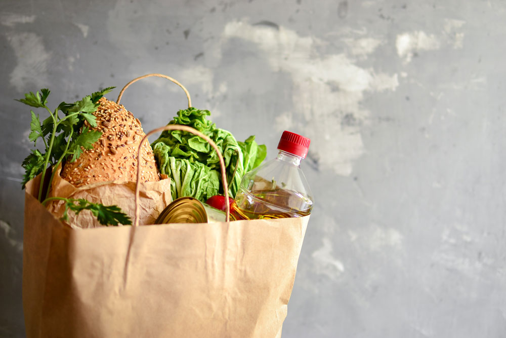 Grocery bag filled with groceries