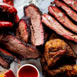 Bbq,platter.,barbecue,pork,ribs,,brisket,,beef,ribs,and,chicken